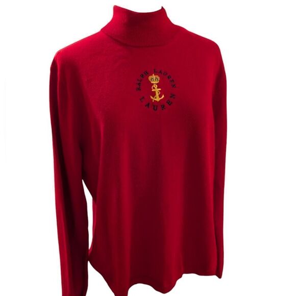 Lauren Ralph Lauren Vintage red cotton embroidered turtle neck sweater size‎ XL - Picture 1 of 8